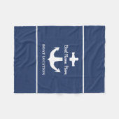 いかりカスタムネイビーブルーボート名場所 フリースブランケット (正面(横))