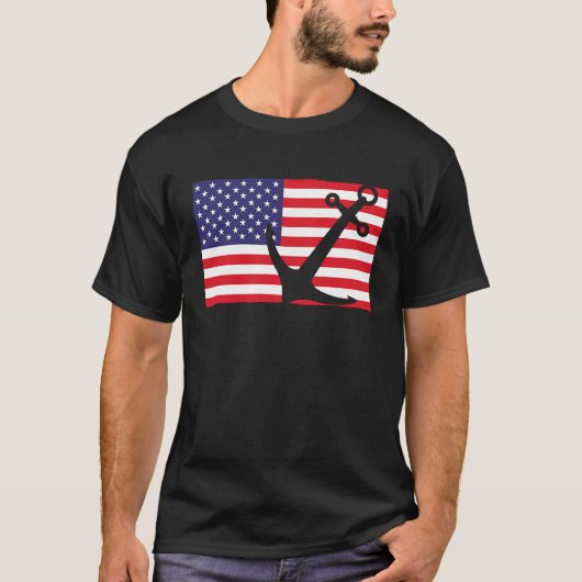 いかりキャプテンセーリングアメリカ国旗Maritime USA H Tシャツ (正面)