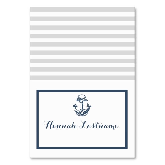 いかりグレーとネイビー航海のブルーのシーティングカード テーブルナンバー (正面)