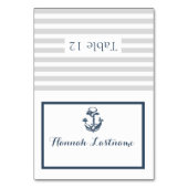 いかりグレーとネイビー航海のブルーのシーティングカード テーブルナンバー (正面)