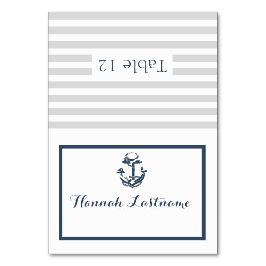 いかりグレーとネイビー航海のブルーのシーティングカード テーブルナンバー (正面)