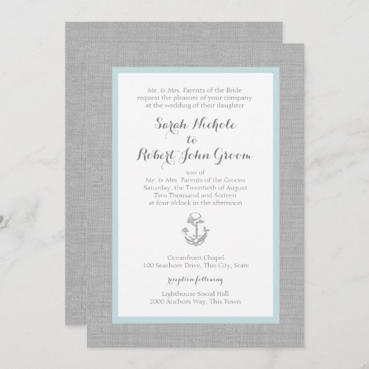 いかりグレーバーラップビーチ結婚式 招待状 (正面/裏面)