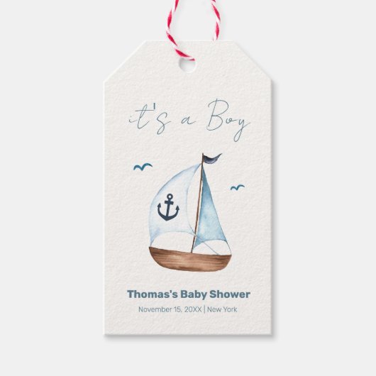 いかりシンプルミニマリスト帆船バイブシャワー ギフトタグ (正面)