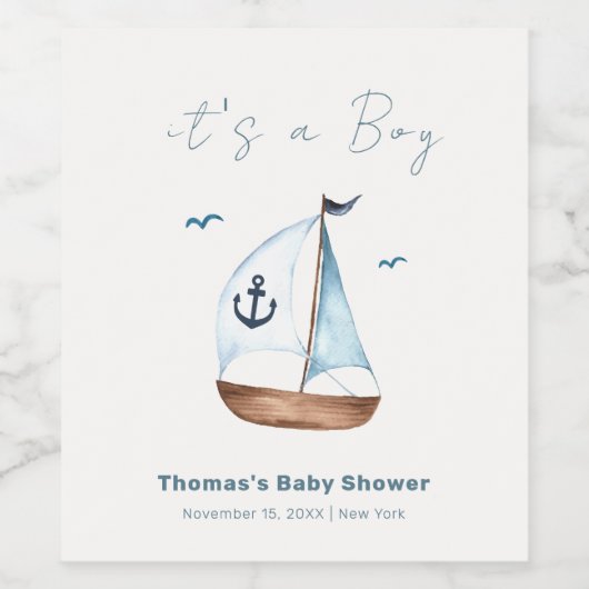 いかりシンプルミニマリスト帆船バイブシャワー ワインラベル (シングルラベル)