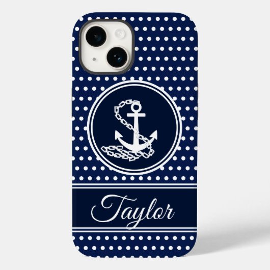 いかりシンボルマリタイムブルーとホワイト名前をカスタムする Case-Mate iPhoneケース (裏面)