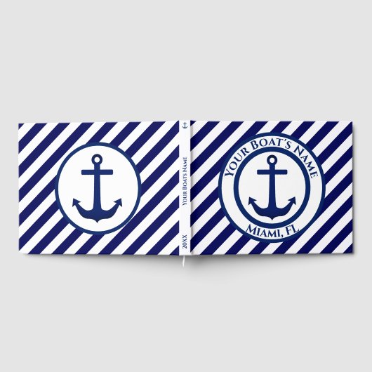 いかりスタンプと対角線のストライプカスタム ゲストブック (全面)