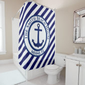 いかりスタンプと対角線のストライプカスタム シャワーカーテン (インサイチュ)