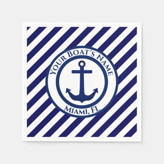 いかりスタンプと対角線のストライプカスタム スタンダードカクテルナプキン (正面)