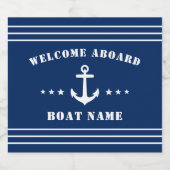いかりスターズウェルカムクアボードボートネームネイビーブルー スパークリングワインラベル (シングルラベル)