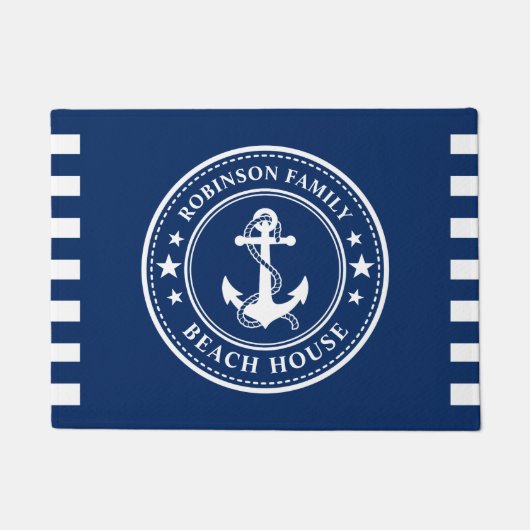 いかりスターズ航海のファミリーネームビーチハウスネイビー ドアマット (正面)