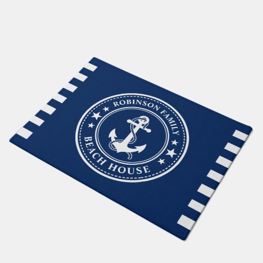 いかりスターズ航海のファミリーネームビーチハウスネイビー ドアマット (アングル)