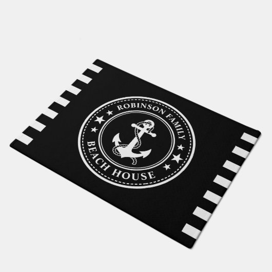 いかりスターズ航海のファミリービーチハウスブラック ドアマット (アングル)