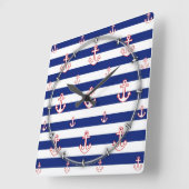 いかりストライプパタ航海のーン スクエア壁時計 (傾斜)