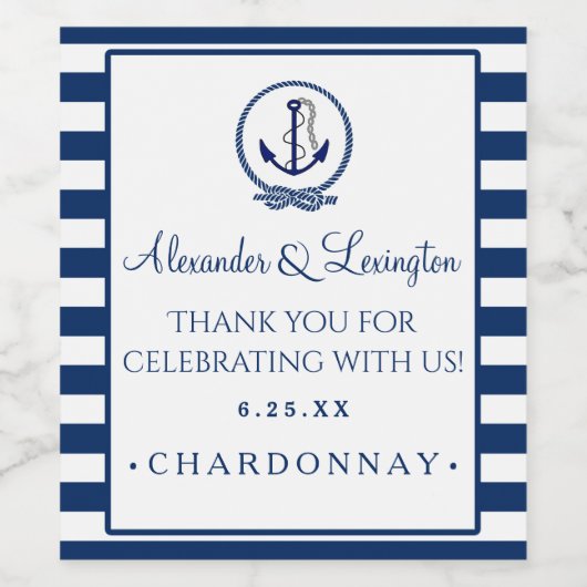 いかりストライプ結婚航海ののカスタマイズ色 ワインラベル (シングルラベル)