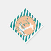 いかりストライプ航海の | ティール(緑がかった色)桃 スタンダードカクテルナプキン (角)