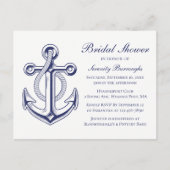 いかりセーラーネイビーブルー航海のブライダルシャワー インビテーションポストカード (正面)