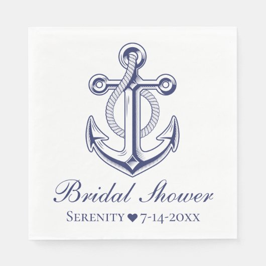 いかりセーラーネイビーブルー航海のブライダルシャワー スタンダードランチョンナプキン (正面)