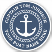 いかりダークブルー船長のボート名 シール (正面)