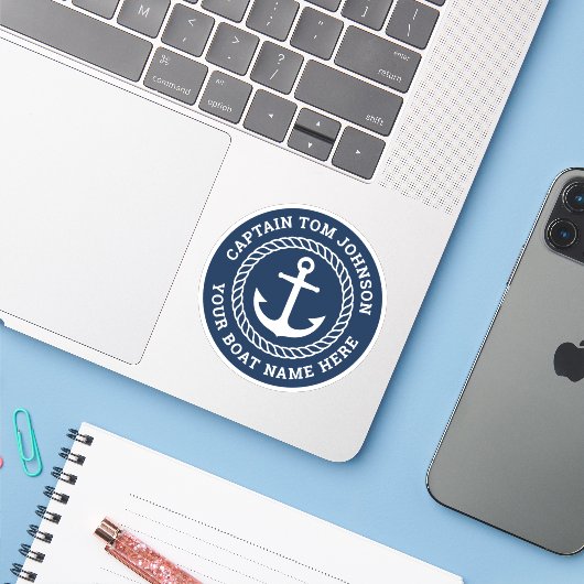 いかりダークブルー船長のボート名 シール (ノートパソコンとiPhone)