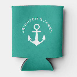 いかりティール（緑がかった色）グリーン航海のデザイン名前をカスタムするA10 缶クーラー