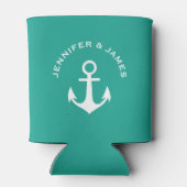 いかりティール（緑がかった色）グリーン航海のデザイン名前をカスタムするA10 缶クーラー (裏面)