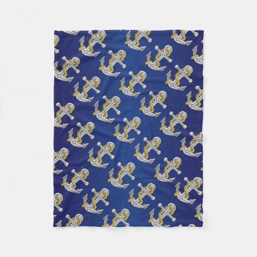 いかりデザインネイビーブルー フリースブランケット (正面)