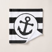 いかりデザインブラックストライプの バスタオルセット (ウォッシュタオル)