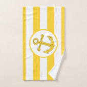 いかりデザイン黄ストライプの バスタオルセット (ハンドタオル)