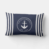 いかりネイビーブルーと白パーソナライズされた色 ランバークッション (裏面)