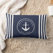 いかりネイビーブルーと白パーソナライズされた色 ランバークッション (ブランケット)