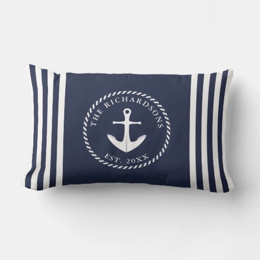 いかりネイビーブルーと白パーソナライズされた色 ランバークッション (正面)