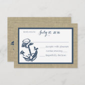 いかりネイビーブルーとBurlap応答カード 出欠カード (正面/裏面)