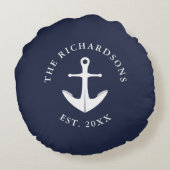 いかりネイビーブルーパーソナライズされた航海の ラウンドクッション (裏面)
