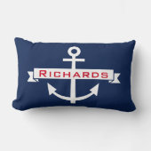 いかりネイビーブルーホワイト航海のモノグラム枕 ランバークッション (正面)