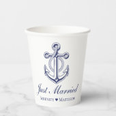 いかりネイビーブルー航海のたった今結婚しました結婚ズ 紙コップ (正面)