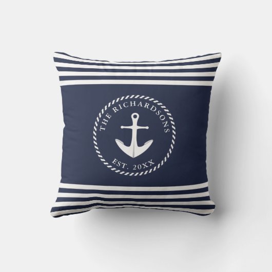 いかりネイビーブルー&ホワイトストライプのコーストスタイル クッション (裏面)