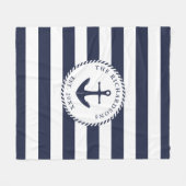 いかりネイビーブルー&ホワイトストライプのファ航海のミリ フリースブランケット (正面(横))