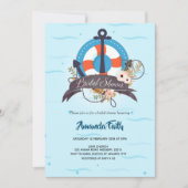 いかりネイビー航海のブルーフローラベビーシャワー 招待状 (正面)