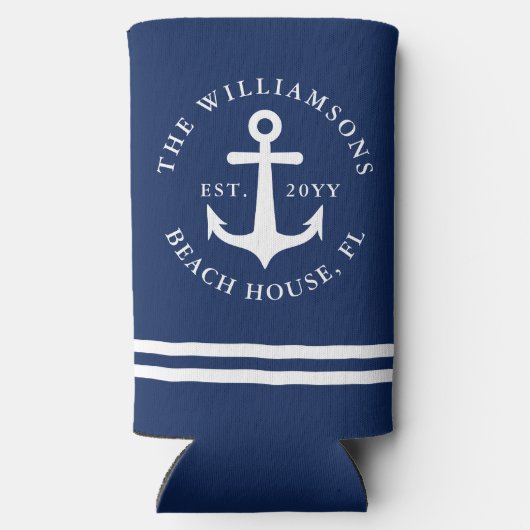 いかりネイビ航海のーブルアンドホワイトビーチハウス スリム缶クーラー (裏面)