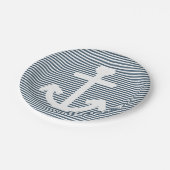 いかりネイビ航海のーブルーアンドホワイトストライプ ペーパープレート (アングル)