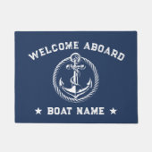 いかりネイビ航海のーブルーウェルカムクルーブボート名 ドアマット (正面)