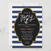 いかりネイビ航海のーブルーストライプボーイベビーシャワー 招待状 (正面)