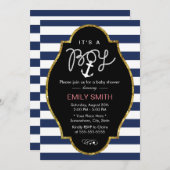 いかりネイビ航海のーブルーストライプボーイベビーシャワー 招待状 (正面/裏面)