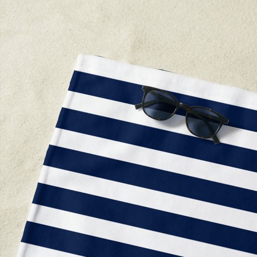 いかりネイビ航海のーブルーストライプボート名 ビーチタオル (インサイチュ)