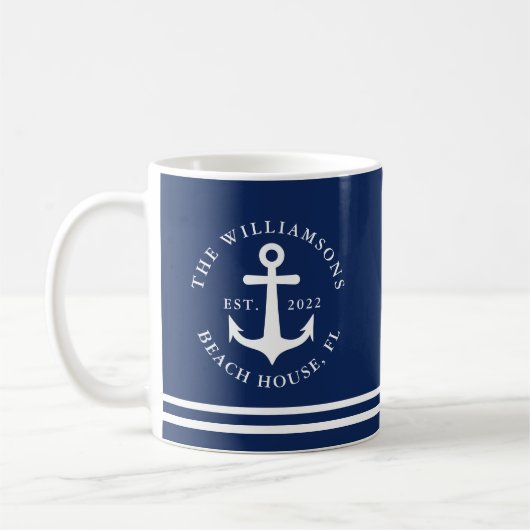 いかりネイビ航海のーブルービーチハウスファミリー名 コーヒーマグカップ (左)