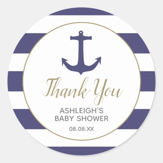 いかりネイビ航海のーベイビーシャワーありがとう ラウンドシール (正面)