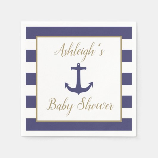 いかりネイビ航海のー金ゴールドボーイベビーシャワー スタンダードカクテルナプキン (正面)