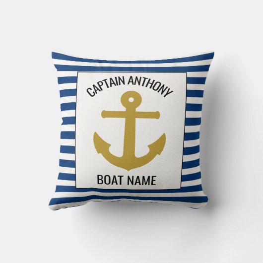 いかりネイビ航海のー·ブルー·キャプテン·アンド·ボート名 クッション (裏面)