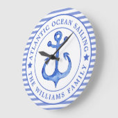 いかりネービ航海のーブルーパーソナライズされた ラージ壁時計 (傾斜)