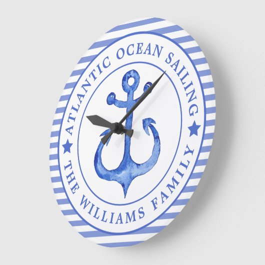 いかりネービ航海のーブルーパーソナライズされた ラージ壁時計 (傾斜)